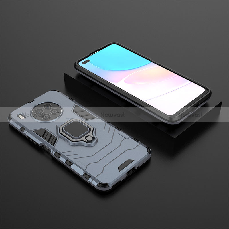 Silicone Matte Finish and Plastic Back Cover Case with Magnetic Finger Ring Stand for Huawei Honor 50 Lite