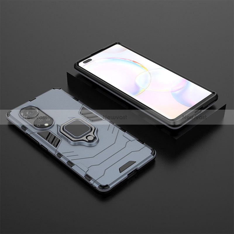 Silicone Matte Finish and Plastic Back Cover Case with Magnetic Finger Ring Stand for Huawei Honor 50 Pro 5G