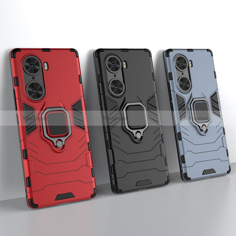 Silicone Matte Finish and Plastic Back Cover Case with Magnetic Finger Ring Stand for Huawei Honor 60 Pro 5G