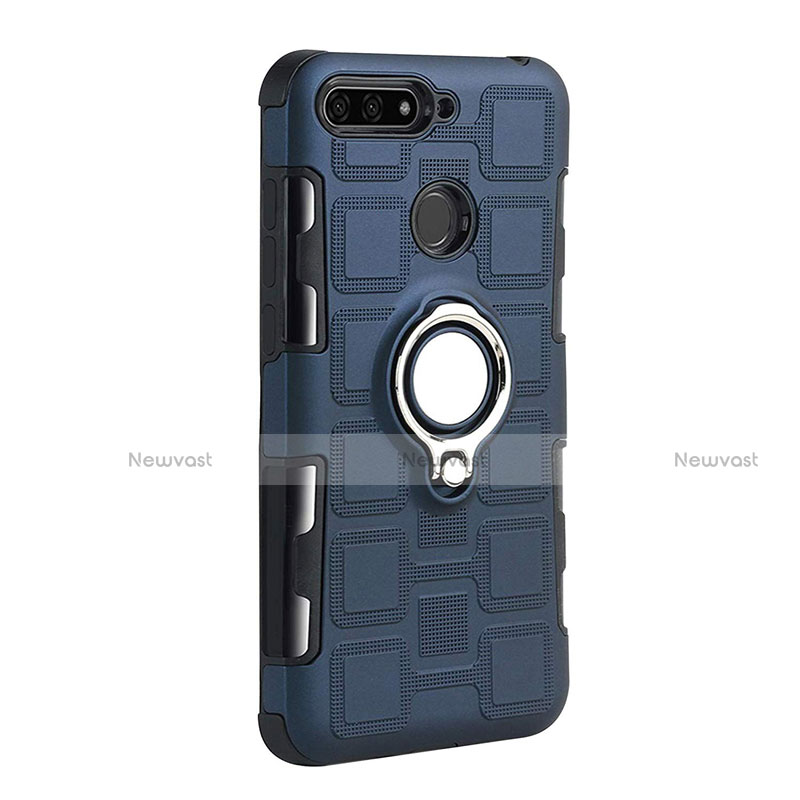 Silicone Matte Finish and Plastic Back Cover Case with Magnetic Finger Ring Stand for Huawei Honor 7A