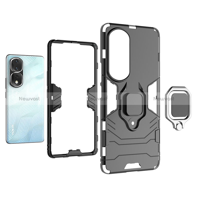 Silicone Matte Finish and Plastic Back Cover Case with Magnetic Finger Ring Stand for Huawei Honor 80 Pro 5G