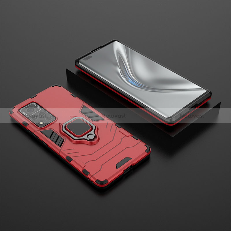 Silicone Matte Finish and Plastic Back Cover Case with Magnetic Finger Ring Stand for Huawei Honor V40 5G