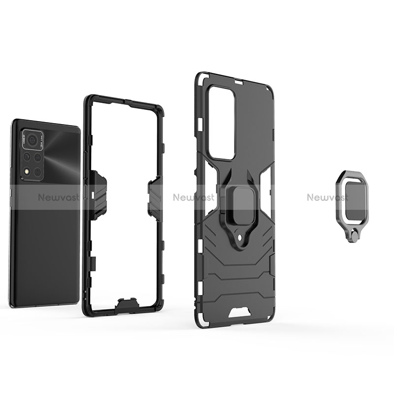 Silicone Matte Finish and Plastic Back Cover Case with Magnetic Finger Ring Stand for Huawei Honor V40 5G