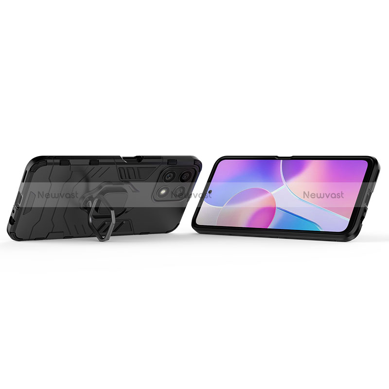 Silicone Matte Finish and Plastic Back Cover Case with Magnetic Finger Ring Stand for Huawei Honor X30i