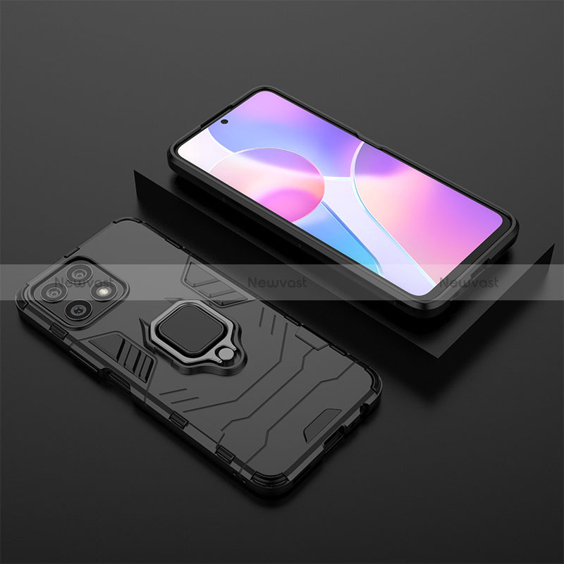 Silicone Matte Finish and Plastic Back Cover Case with Magnetic Finger Ring Stand for Huawei Honor X30i