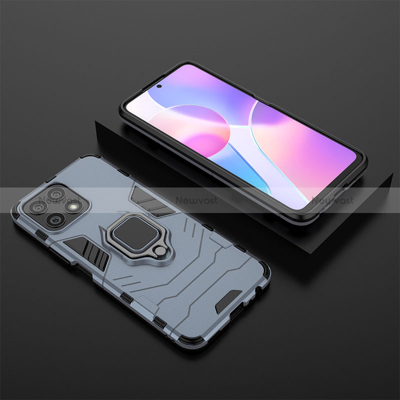 Silicone Matte Finish and Plastic Back Cover Case with Magnetic Finger Ring Stand for Huawei Honor X30i