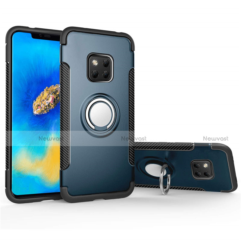 Silicone Matte Finish and Plastic Back Cover Case with Magnetic Finger Ring Stand for Huawei Mate 20 Pro