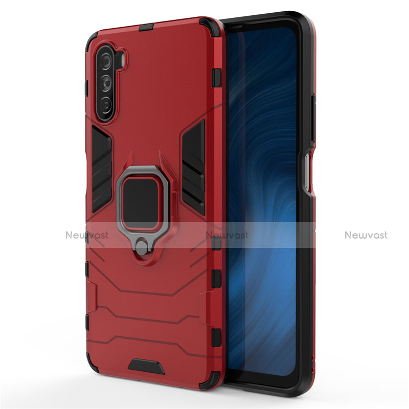 Silicone Matte Finish and Plastic Back Cover Case with Magnetic Finger Ring Stand for Huawei Mate 40 Lite 5G Red