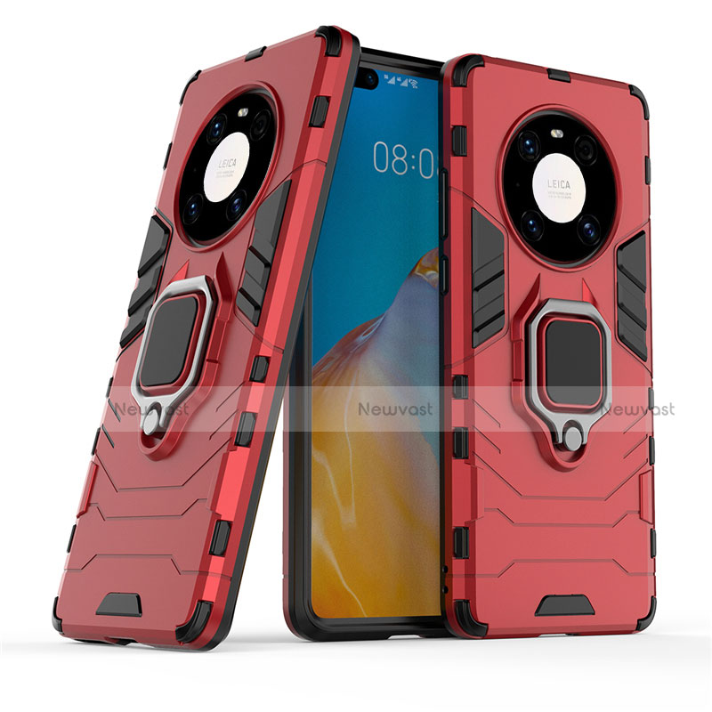 Silicone Matte Finish and Plastic Back Cover Case with Magnetic Finger Ring Stand for Huawei Mate 40 Pro