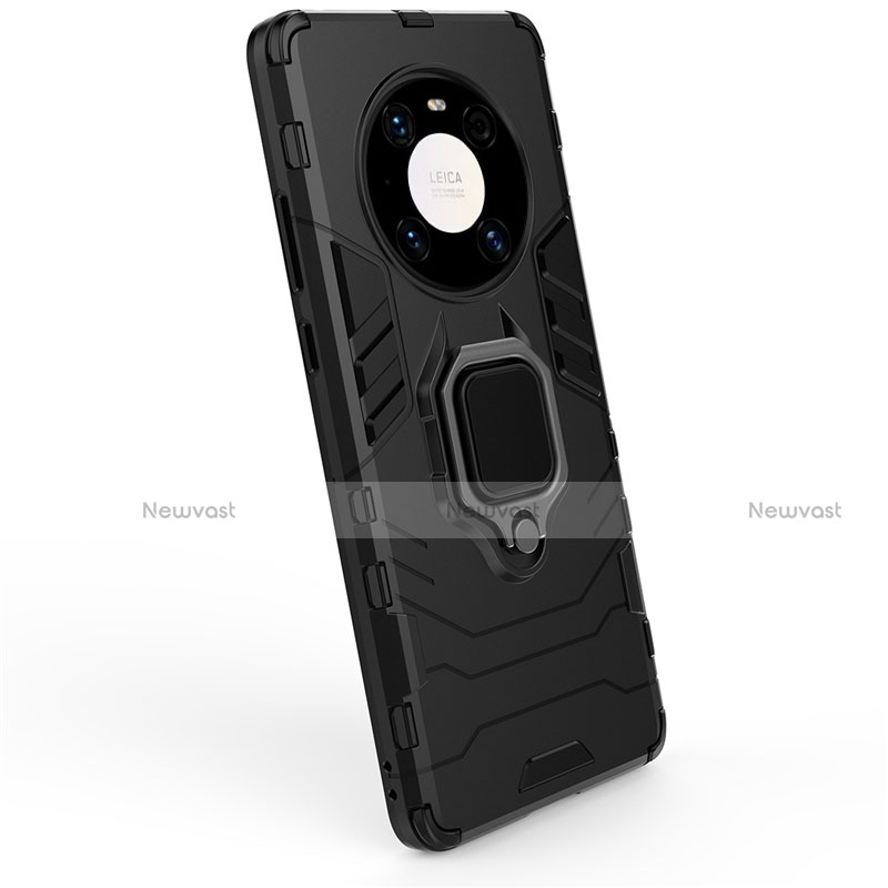 Silicone Matte Finish and Plastic Back Cover Case with Magnetic Finger Ring Stand for Huawei Mate 40 Pro