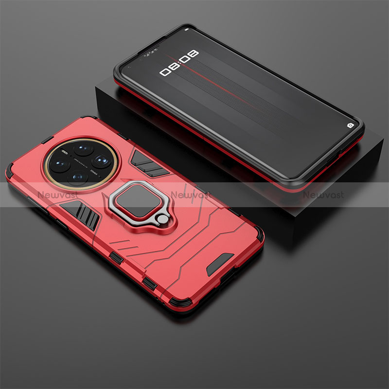 Silicone Matte Finish and Plastic Back Cover Case with Magnetic Finger Ring Stand for Huawei Mate 50 Pro