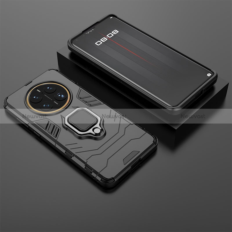 Silicone Matte Finish and Plastic Back Cover Case with Magnetic Finger Ring Stand for Huawei Mate 50 Pro