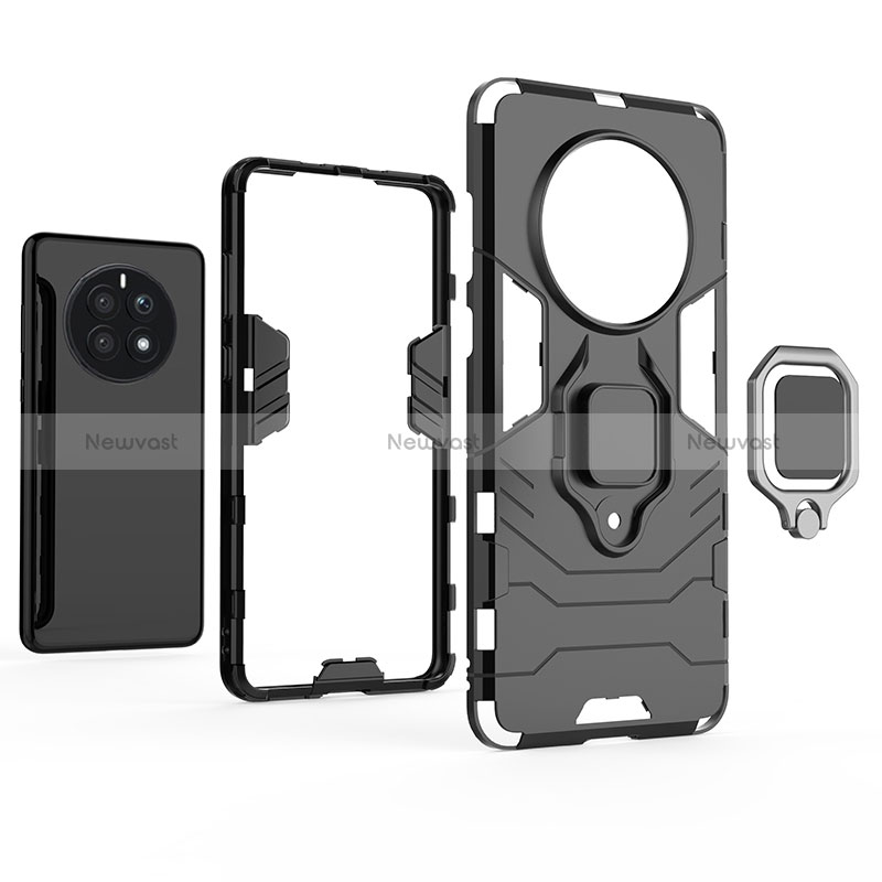 Silicone Matte Finish and Plastic Back Cover Case with Magnetic Finger Ring Stand for Huawei Mate 50E