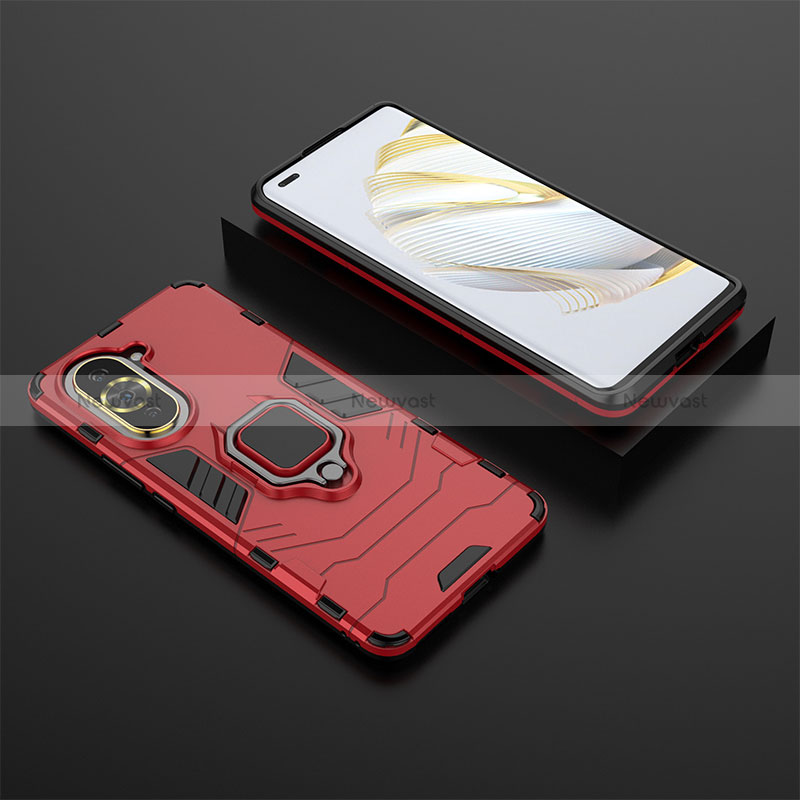 Silicone Matte Finish and Plastic Back Cover Case with Magnetic Finger Ring Stand for Huawei Nova 10 Pro