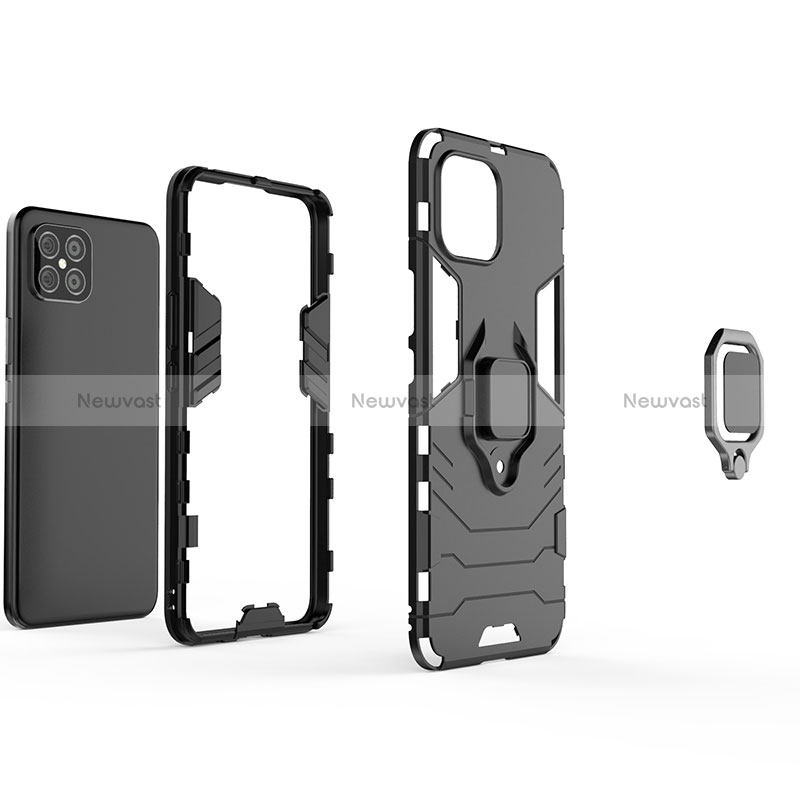 Silicone Matte Finish and Plastic Back Cover Case with Magnetic Finger Ring Stand for Huawei Nova 8 SE 4G