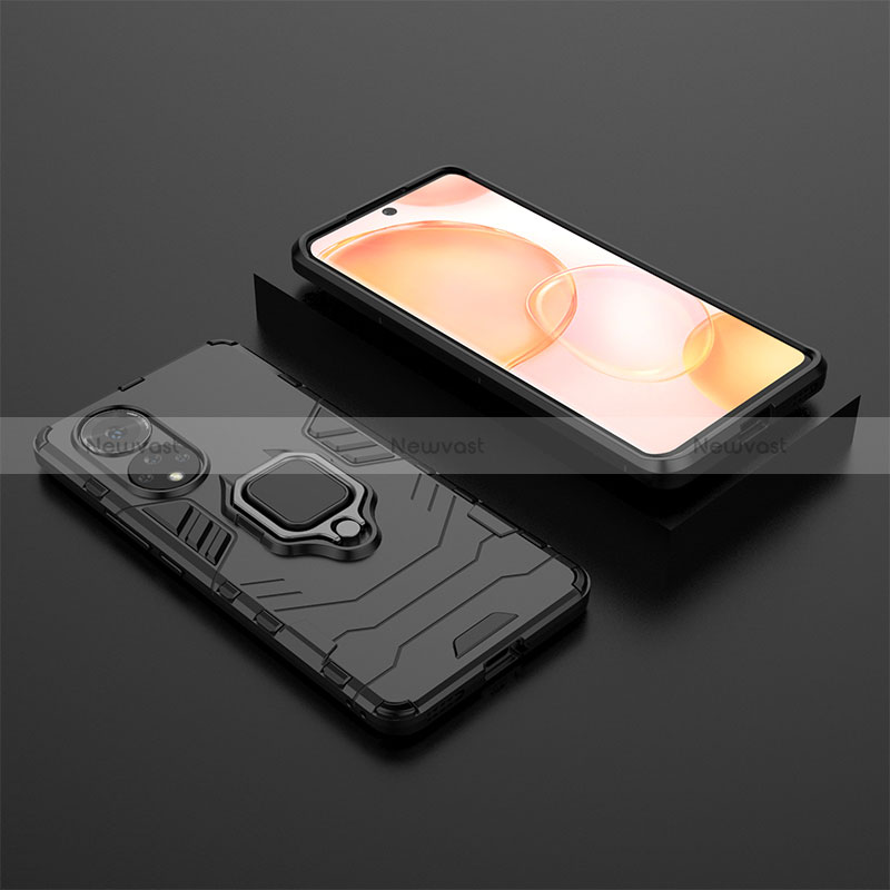 Silicone Matte Finish and Plastic Back Cover Case with Magnetic Finger Ring Stand for Huawei Nova 9