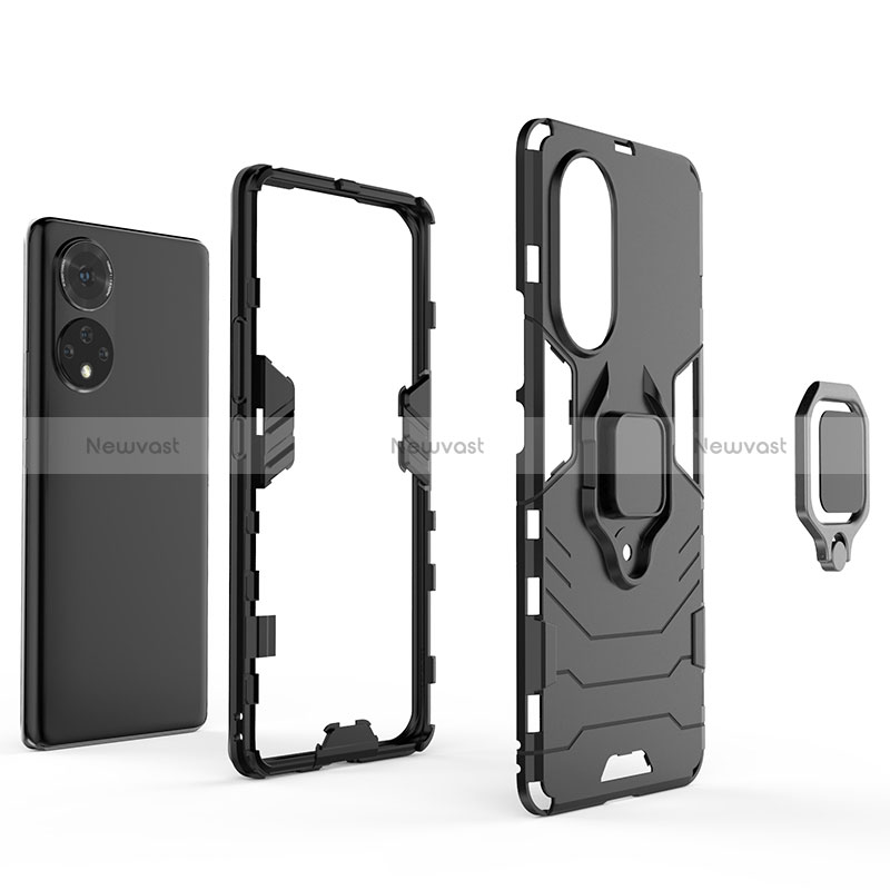 Silicone Matte Finish and Plastic Back Cover Case with Magnetic Finger Ring Stand for Huawei Nova 9