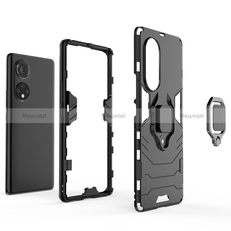 Silicone Matte Finish and Plastic Back Cover Case with Magnetic Finger Ring Stand for Huawei Nova 9 Pro