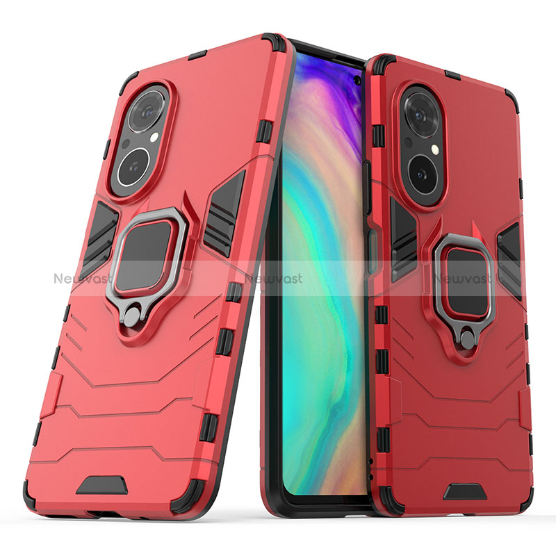 Silicone Matte Finish and Plastic Back Cover Case with Magnetic Finger Ring Stand for Huawei Nova 9 SE