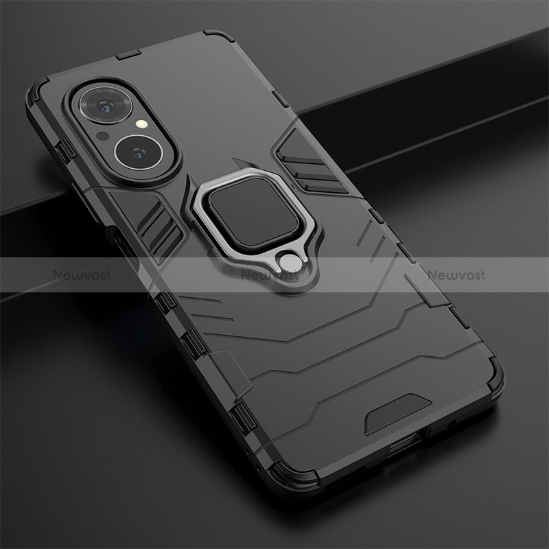 Silicone Matte Finish and Plastic Back Cover Case with Magnetic Finger Ring Stand for Huawei Nova 9 SE