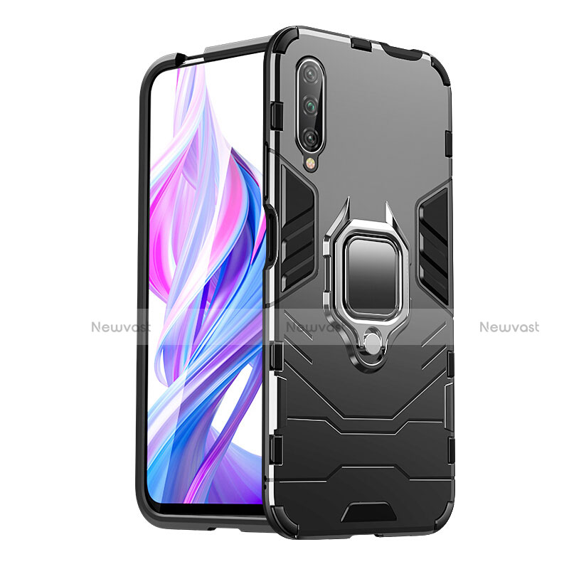 Silicone Matte Finish and Plastic Back Cover Case with Magnetic Finger Ring Stand for Huawei P Smart Pro (2019)