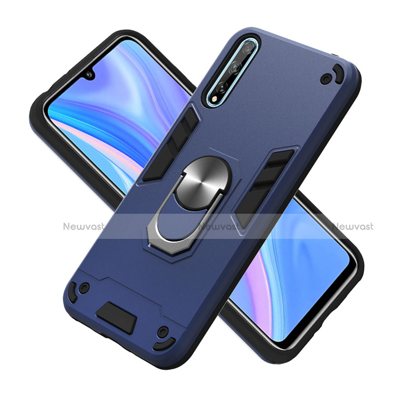 Silicone Matte Finish and Plastic Back Cover Case with Magnetic Finger Ring Stand for Huawei P smart S