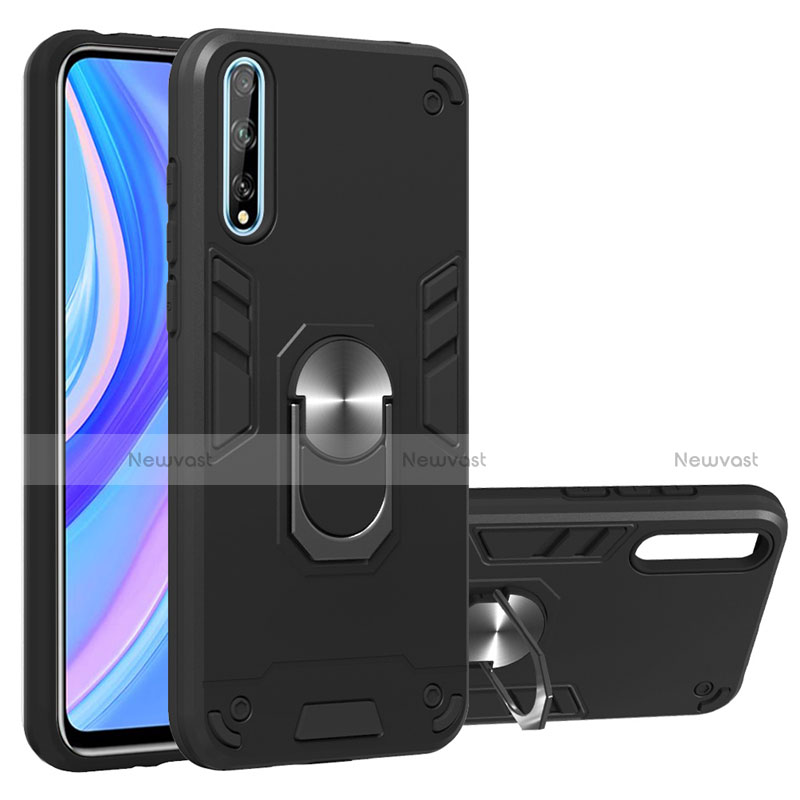 Silicone Matte Finish and Plastic Back Cover Case with Magnetic Finger Ring Stand for Huawei P smart S