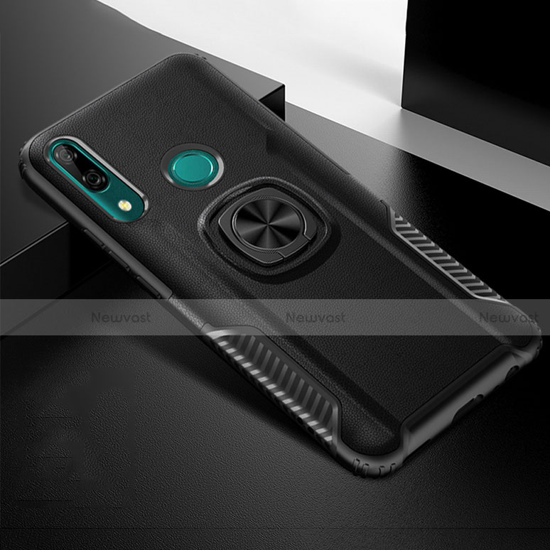 Silicone Matte Finish and Plastic Back Cover Case with Magnetic Finger Ring Stand for Huawei P Smart Z Black