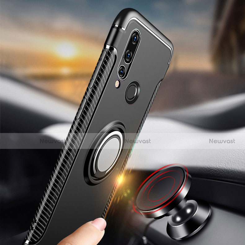 Silicone Matte Finish and Plastic Back Cover Case with Magnetic Finger Ring Stand for Huawei P30 Lite New Edition