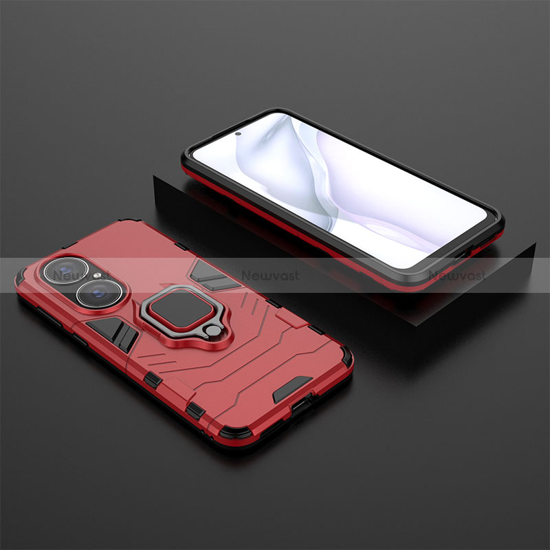 Silicone Matte Finish and Plastic Back Cover Case with Magnetic Finger Ring Stand for Huawei P50