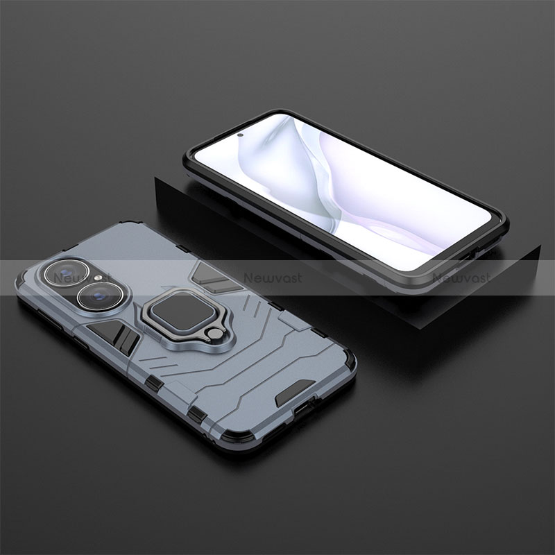 Silicone Matte Finish and Plastic Back Cover Case with Magnetic Finger Ring Stand for Huawei P50