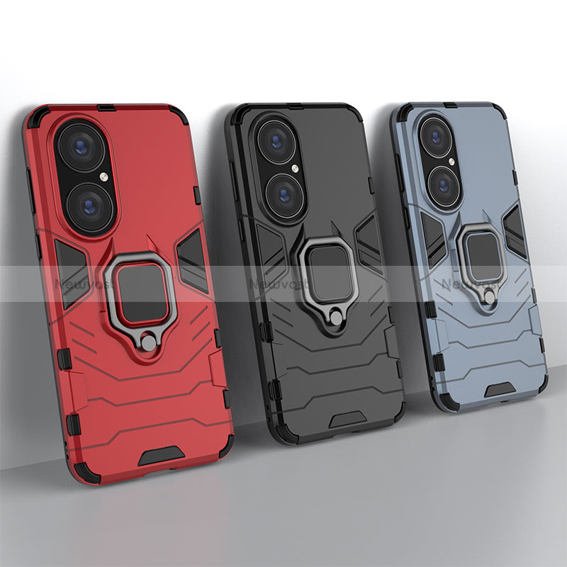 Silicone Matte Finish and Plastic Back Cover Case with Magnetic Finger Ring Stand for Huawei P50