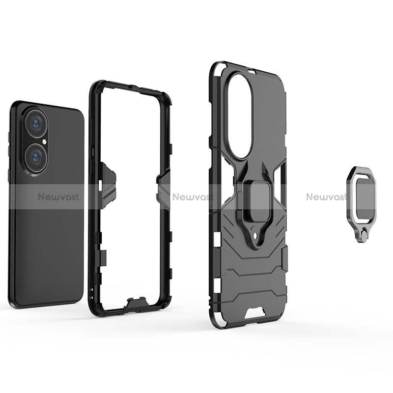 Silicone Matte Finish and Plastic Back Cover Case with Magnetic Finger Ring Stand for Huawei P50