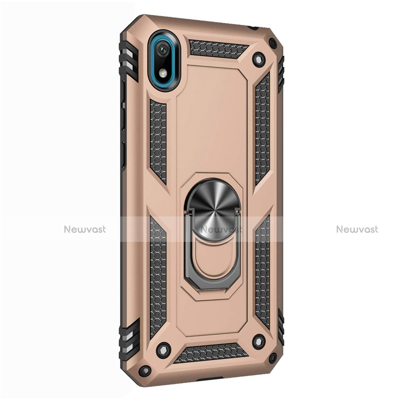 Silicone Matte Finish and Plastic Back Cover Case with Magnetic Finger Ring Stand for Huawei Y5 (2019) Gold