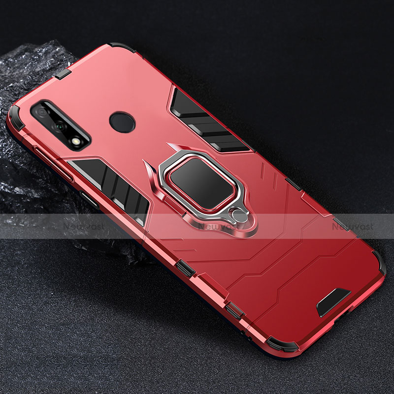 Silicone Matte Finish and Plastic Back Cover Case with Magnetic Finger Ring Stand for Huawei Y8s