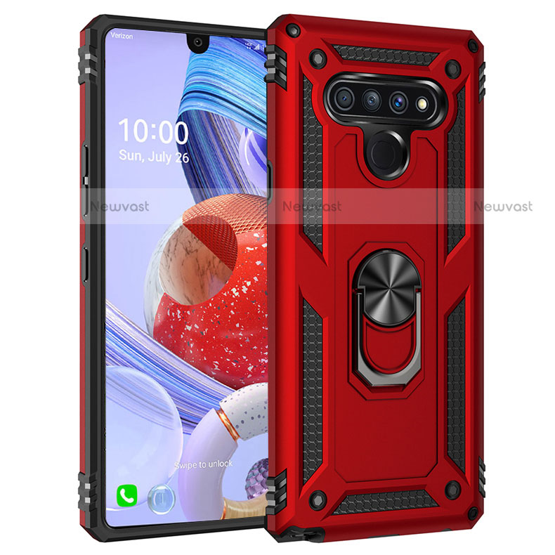 Silicone Matte Finish and Plastic Back Cover Case with Magnetic Finger Ring Stand for LG Stylo 6