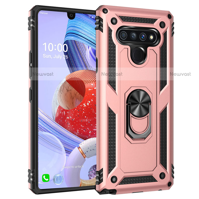 Silicone Matte Finish and Plastic Back Cover Case with Magnetic Finger Ring Stand for LG Stylo 6