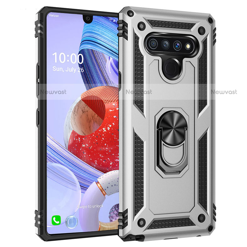 Silicone Matte Finish and Plastic Back Cover Case with Magnetic Finger Ring Stand for LG Stylo 6