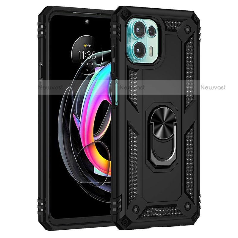 Silicone Matte Finish and Plastic Back Cover Case with Magnetic Finger Ring Stand for Motorola Moto Edge 20 Lite 5G