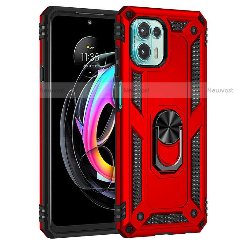 Silicone Matte Finish and Plastic Back Cover Case with Magnetic Finger Ring Stand for Motorola Moto Edge 20 Lite 5G Red