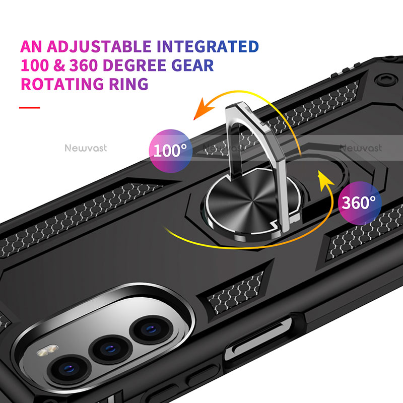 Silicone Matte Finish and Plastic Back Cover Case with Magnetic Finger Ring Stand for Motorola Moto Edge (2022) 5G