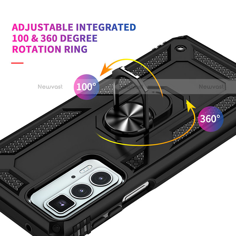 Silicone Matte Finish and Plastic Back Cover Case with Magnetic Finger Ring Stand for Motorola Moto Edge S Pro 5G