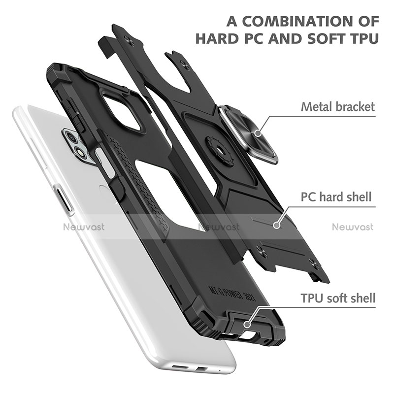 Silicone Matte Finish and Plastic Back Cover Case with Magnetic Finger Ring Stand for Motorola Moto G Power (2021)