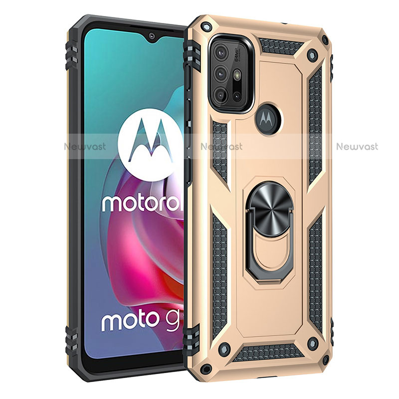 Silicone Matte Finish and Plastic Back Cover Case with Magnetic Finger Ring Stand for Motorola Moto G10