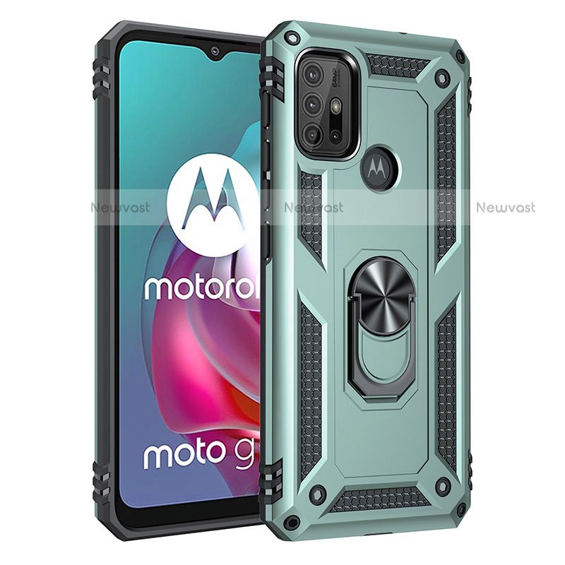 Silicone Matte Finish and Plastic Back Cover Case with Magnetic Finger Ring Stand for Motorola Moto G20