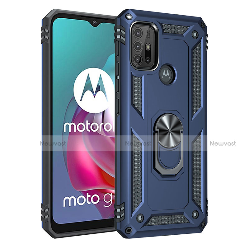 Silicone Matte Finish and Plastic Back Cover Case with Magnetic Finger Ring Stand for Motorola Moto G30