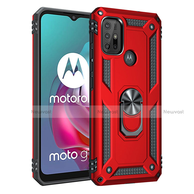 Silicone Matte Finish and Plastic Back Cover Case with Magnetic Finger Ring Stand for Motorola Moto G30