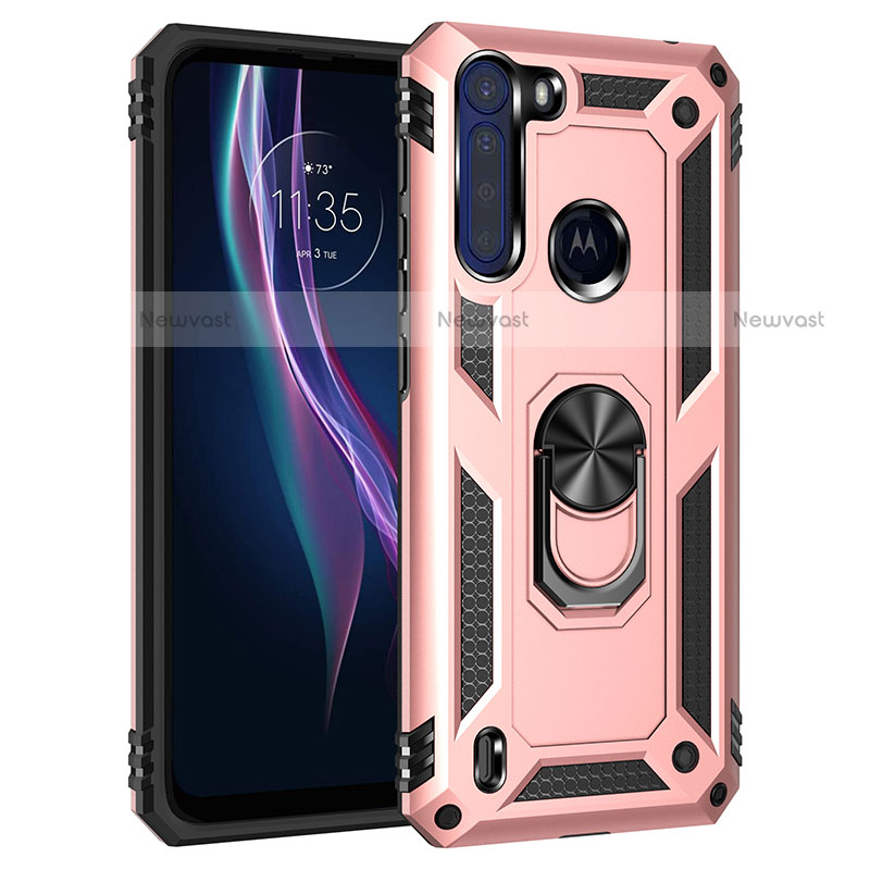 Silicone Matte Finish and Plastic Back Cover Case with Magnetic Finger Ring Stand for Motorola Moto One Fusion