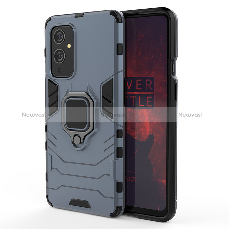 Silicone Matte Finish and Plastic Back Cover Case with Magnetic Finger Ring Stand for OnePlus 9 5G