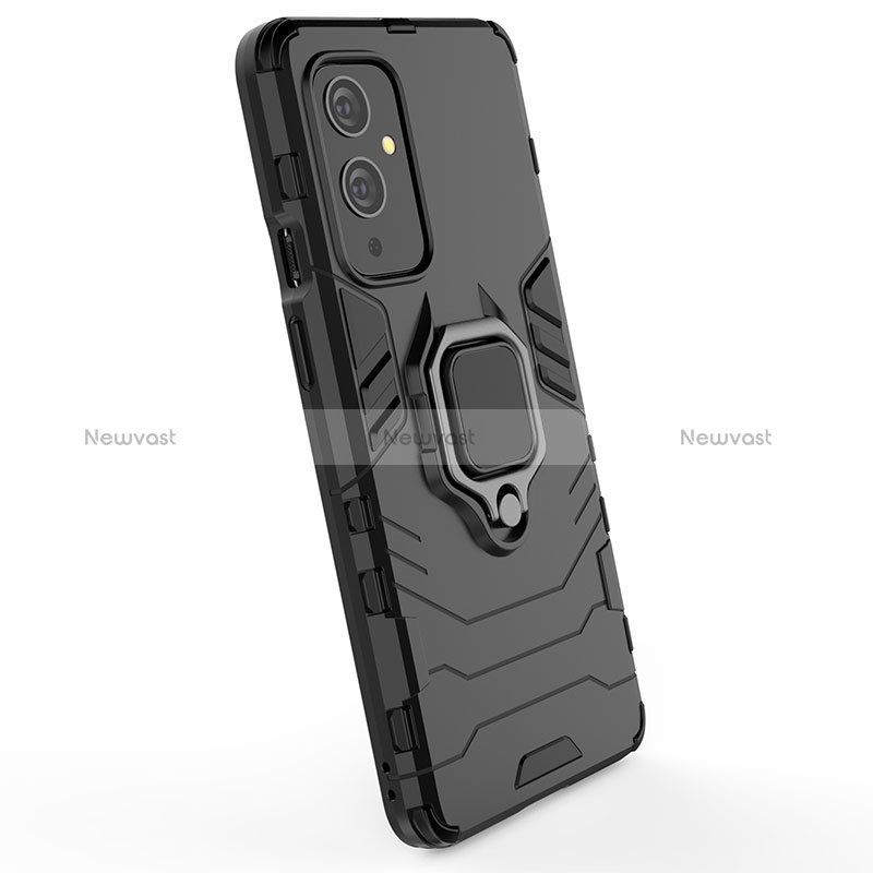 Silicone Matte Finish and Plastic Back Cover Case with Magnetic Finger Ring Stand for OnePlus 9 5G